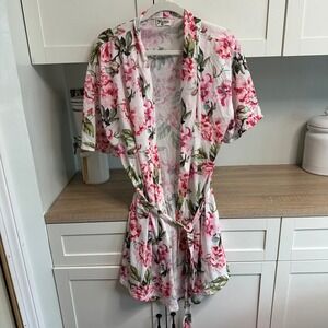 Show Me Your Mumu Robe Womens O/S Pink Floral Peony Short‎ Sleeve Wrap Belted